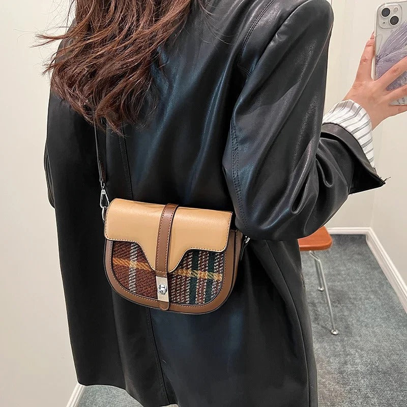 Plaid Turn Lock Crossbody Bag