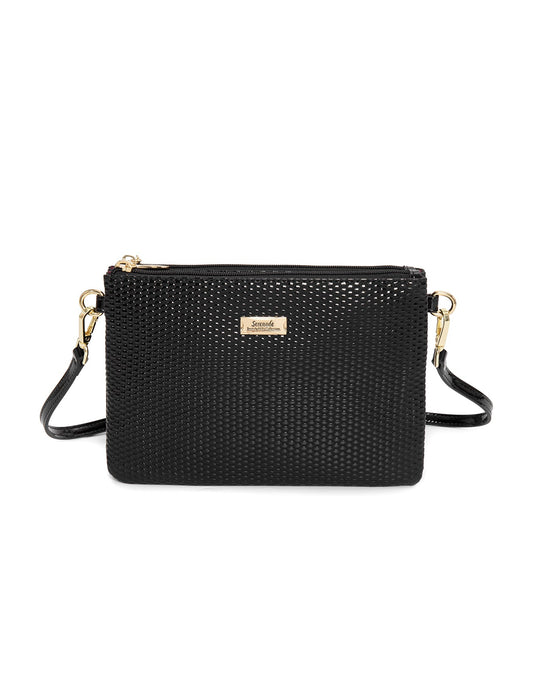 COSMOPOLITAN VEGAN LEATHER CROSS BODY BAG- BLACK