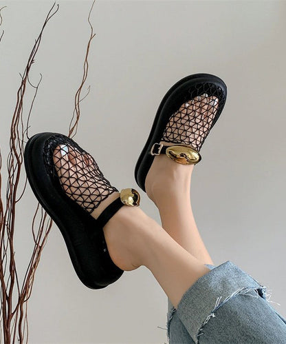 Chic Black Hollow Out Breathable Mesh Platform Slide Sandals