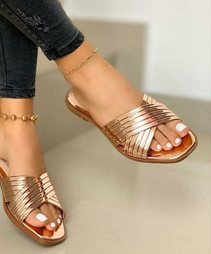 Chic Rose Gold Splicing Faux Leather Plus Size Slide Sandals