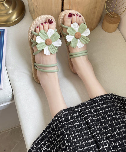 Chic Yellow Floral Splicing Peep Toe Slide Sandals