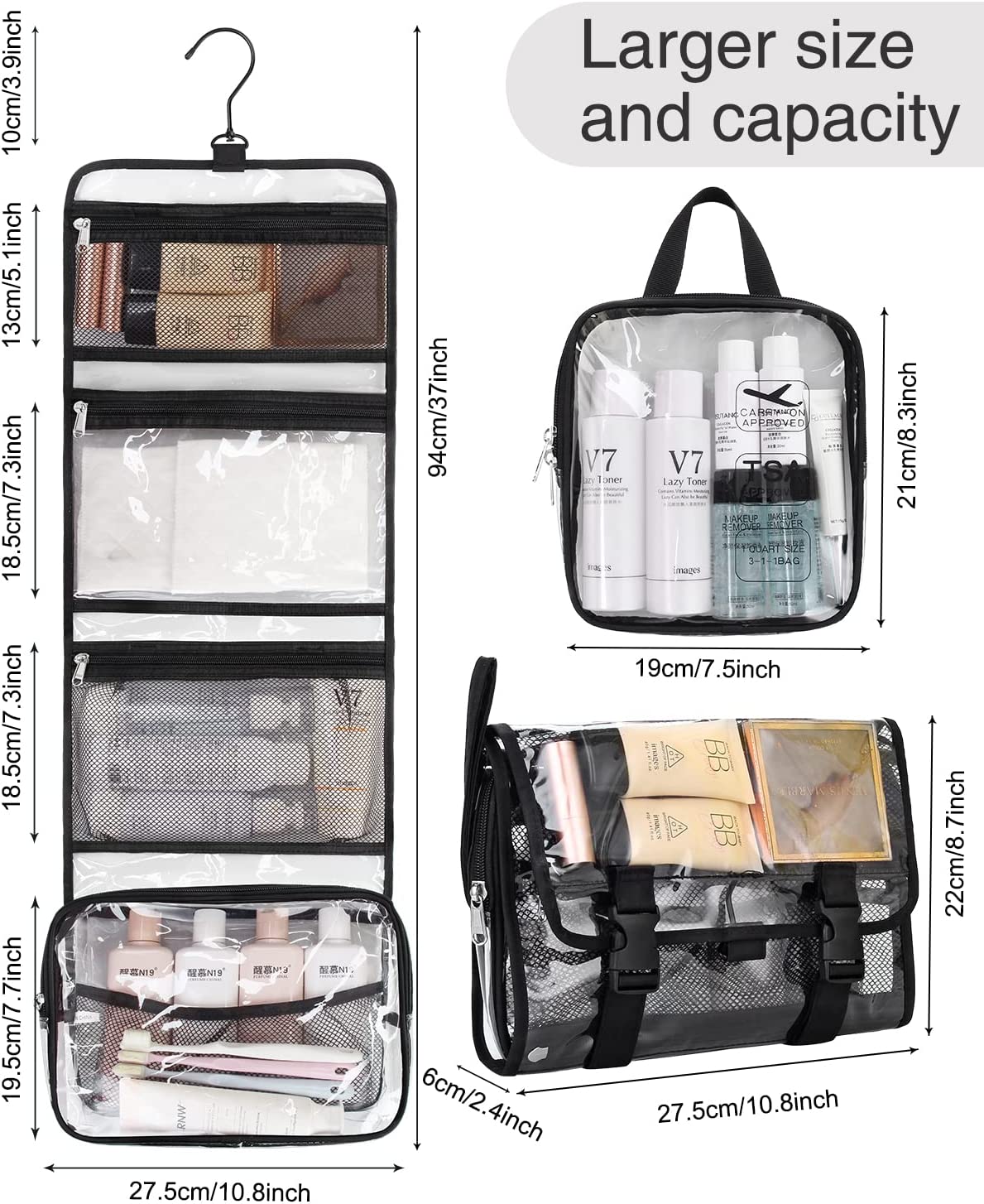 Clear Hanging  Travel Toiletry Bag with TSA Approved