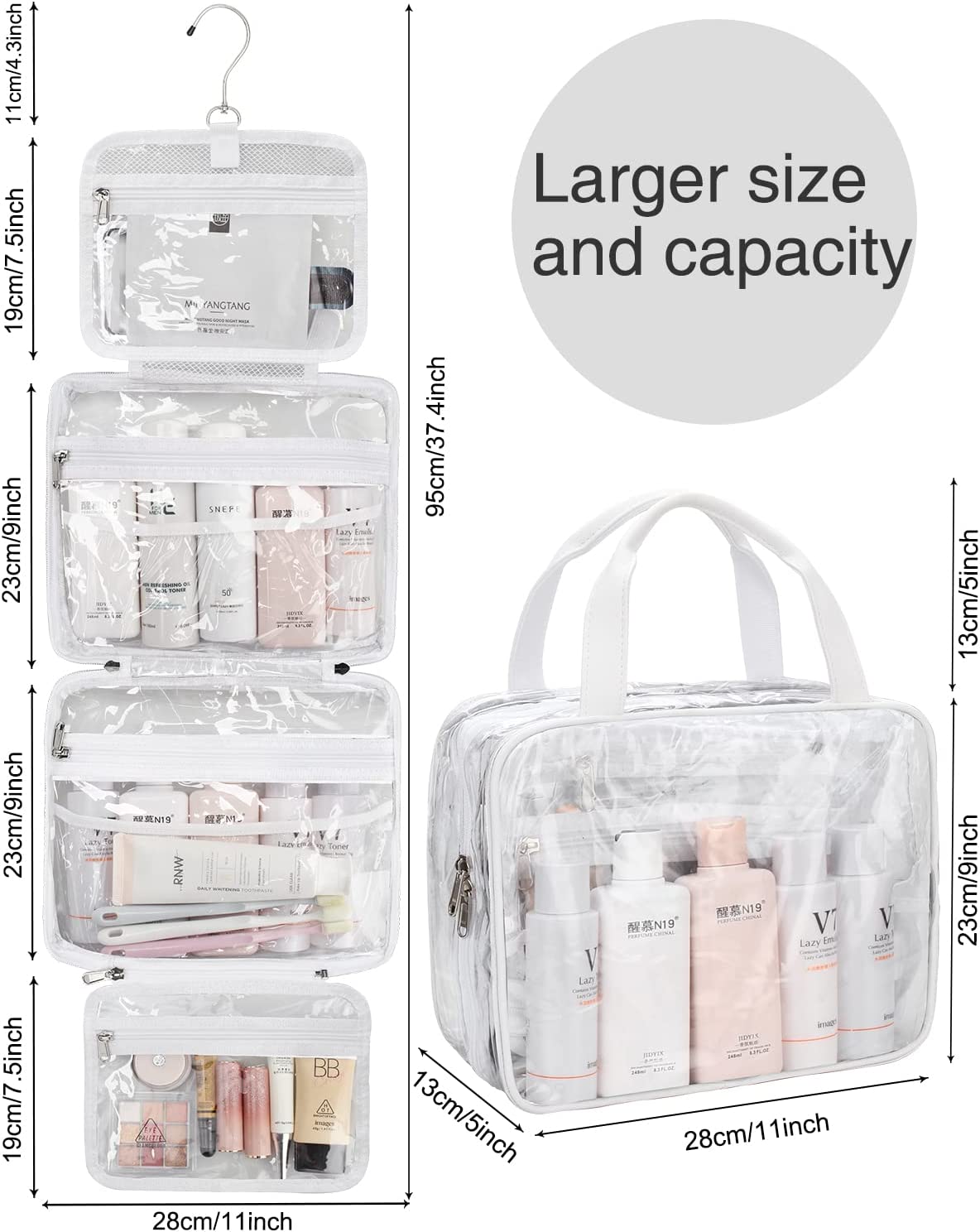 Clear Travel Toiletry Bag with Detachable TSA Approved