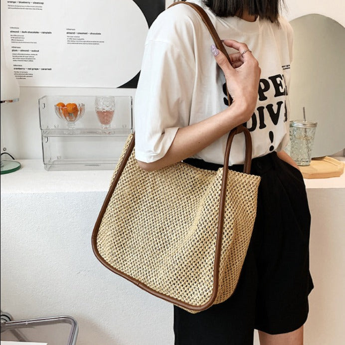 Large Handle Straw Tote