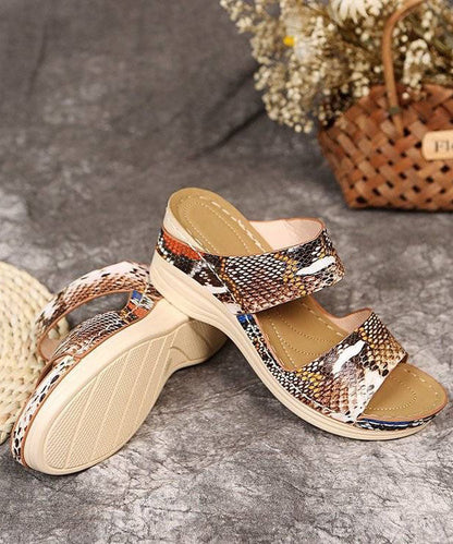 Comfortable Splicing Wedge Slide Sandals Serpentine Faux Leather