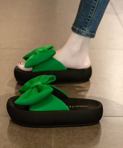 Comfy Green Platform Bow Stylish Splicing Slide Sandals