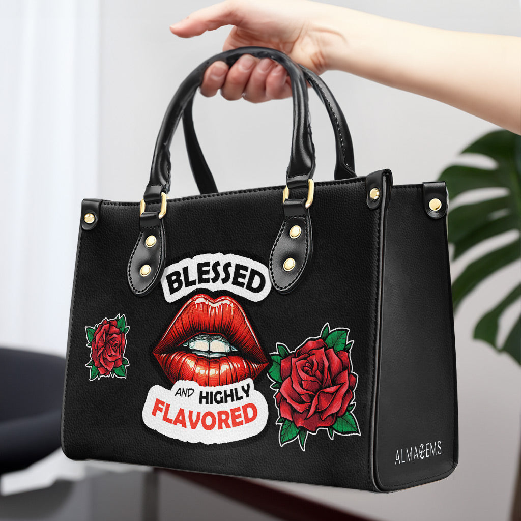 Blessed And Highly Flavored - Personalized Custom Leather Handbag - DB29