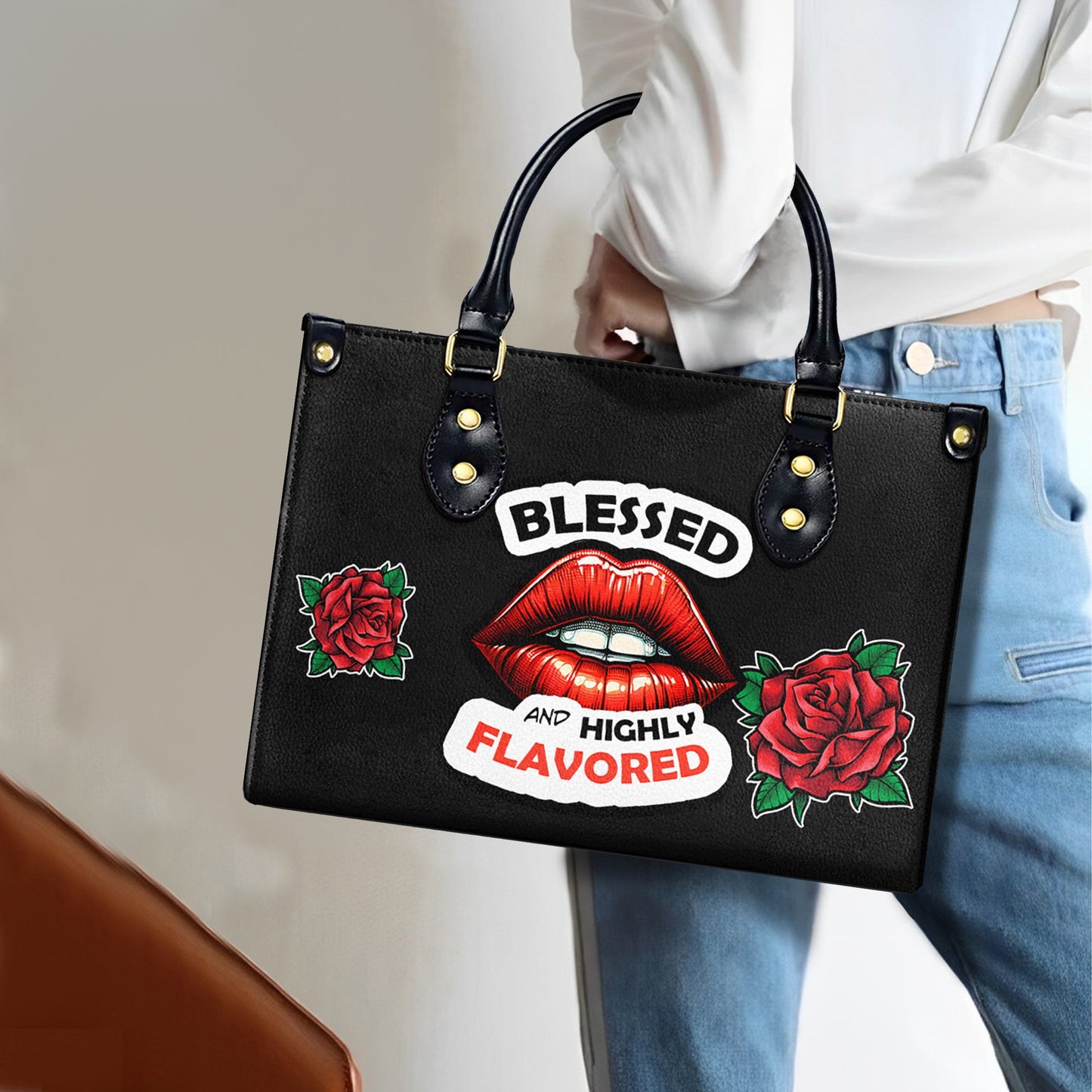 Blessed And Highly Flavored - Personalized Custom Leather Handbag - DB29