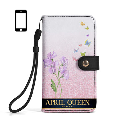 Birth Month Flower - Personalized Custom Phone Leather Wallet - DG030_PW