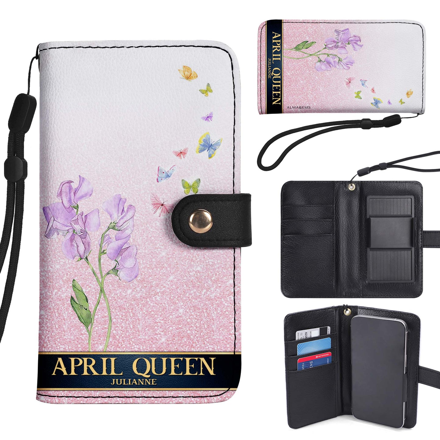 Birth Month Flower - Personalized Custom Phone Leather Wallet - DG030_PW