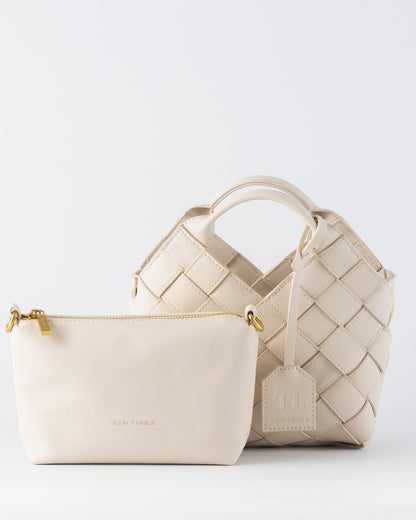 Clementine Woven Mini Tote Bag Bone White