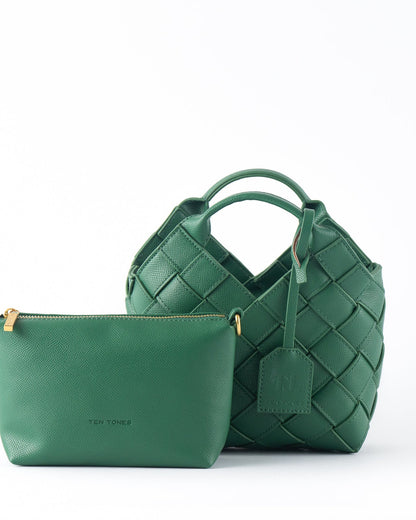 Clementine Woven Mini Tote Bag Forest Green