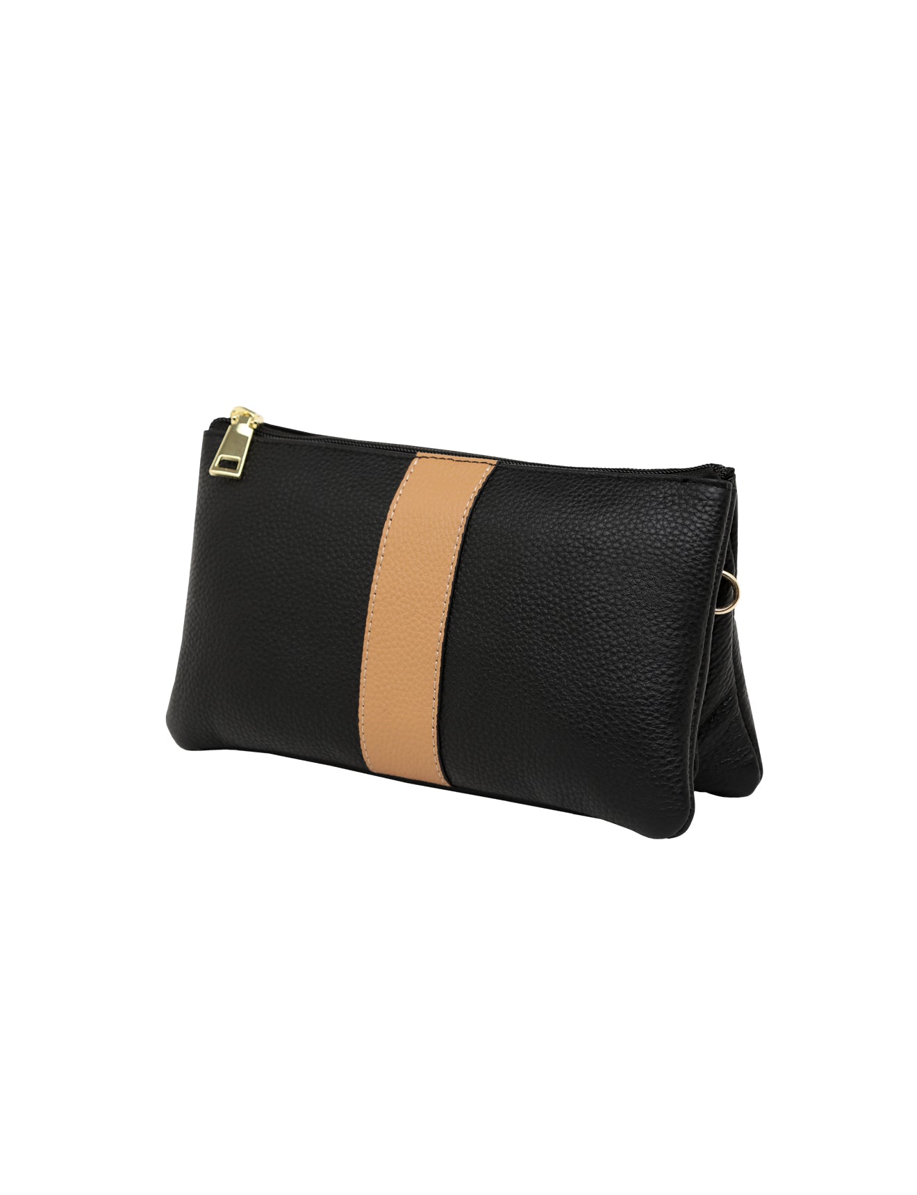 CANDICE LEATHER WALLET WITH SHOULDER STRAP- BLACK/CAMEL