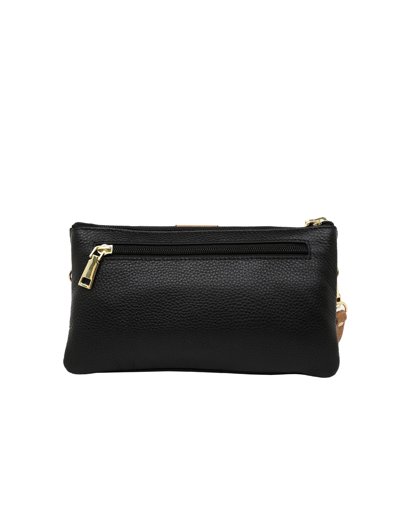 CANDICE LEATHER WALLET WITH SHOULDER STRAP- BLACK/CAMEL