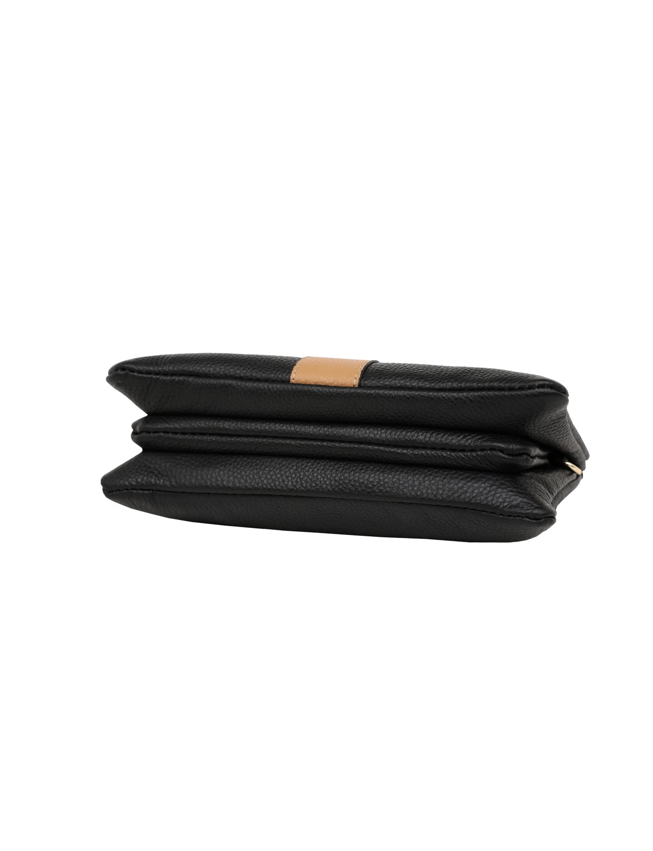 CANDICE LEATHER WALLET WITH SHOULDER STRAP- BLACK/CAMEL