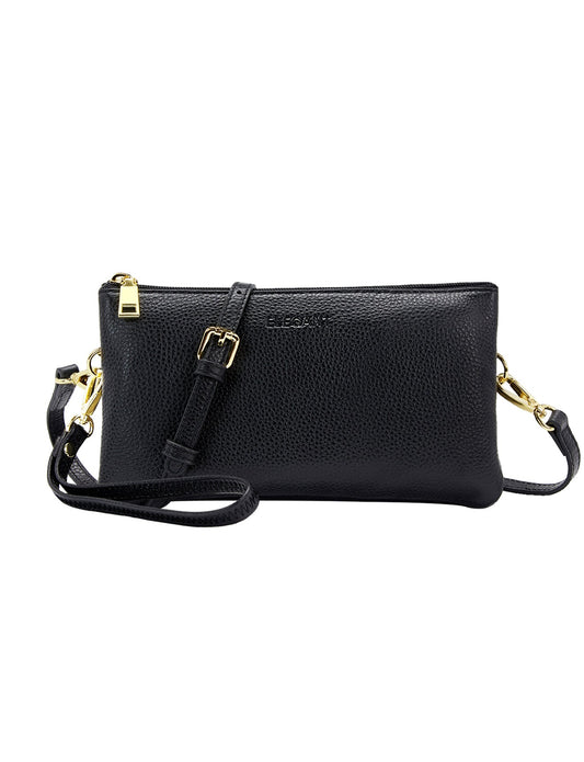 CANDICE LEATHER WALLET WITH SHOULDER STRAP- BLACK