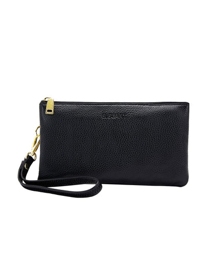 CANDICE LEATHER WALLET WITH SHOULDER STRAP- BLACK