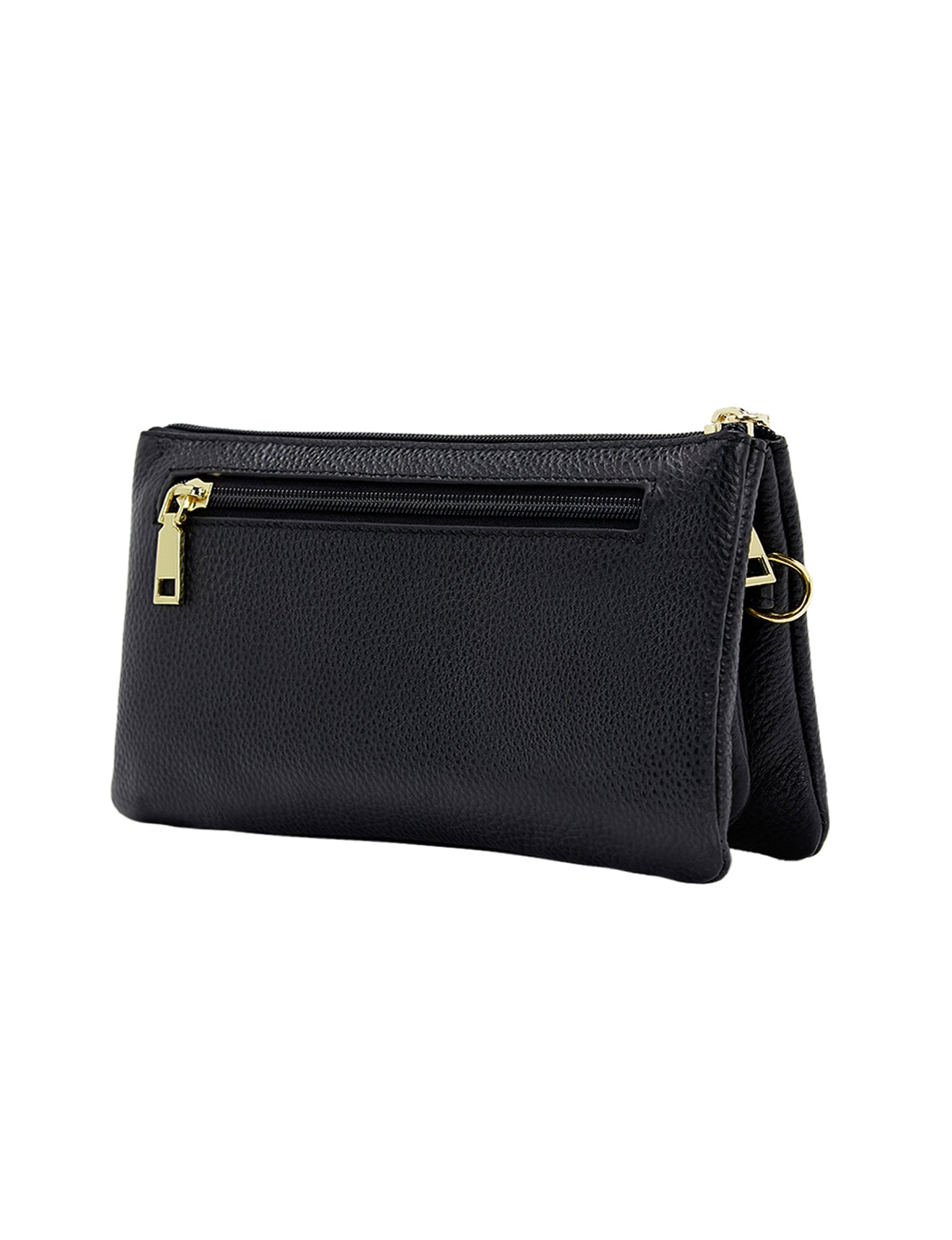 CANDICE LEATHER WALLET WITH SHOULDER STRAP- BLACK