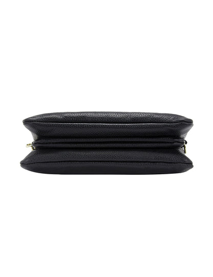 CANDICE LEATHER WALLET WITH SHOULDER STRAP- BLACK