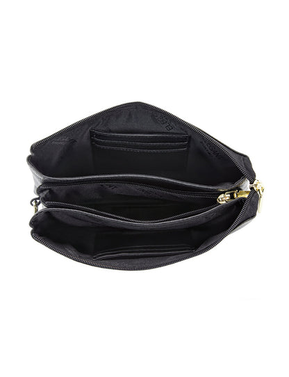 CANDICE LEATHER WALLET WITH SHOULDER STRAP- BLACK