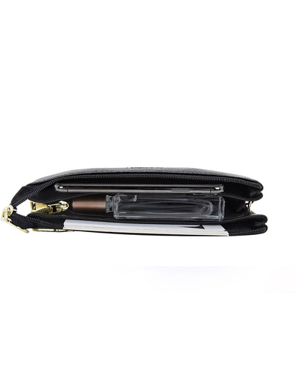 CANDICE LEATHER WALLET WITH SHOULDER STRAP- BLACK