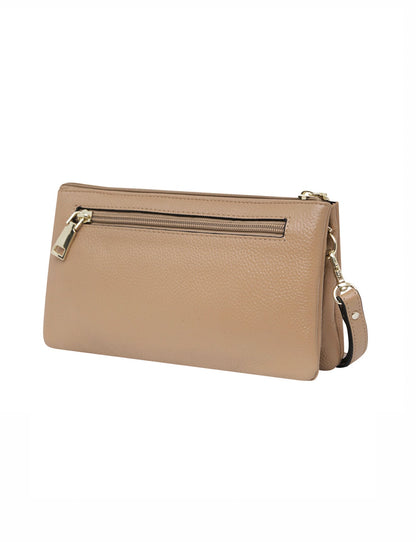 CANDICE LEATHER WALLET WITH SHOULDER STRAP- CAMEL