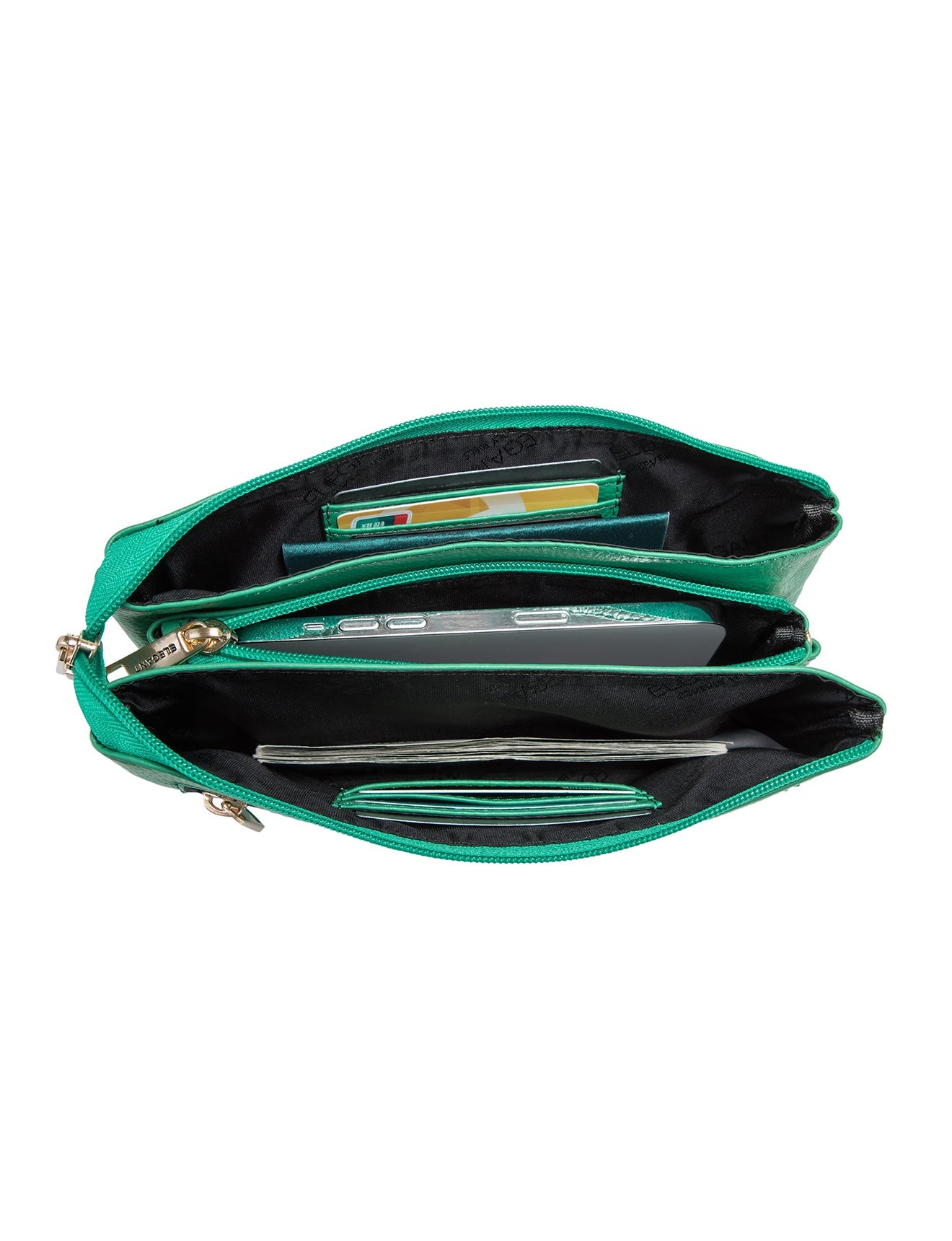 CANDICE LEATHER WALLET WITH SHOULDER STRAP- E1-0809-GRN