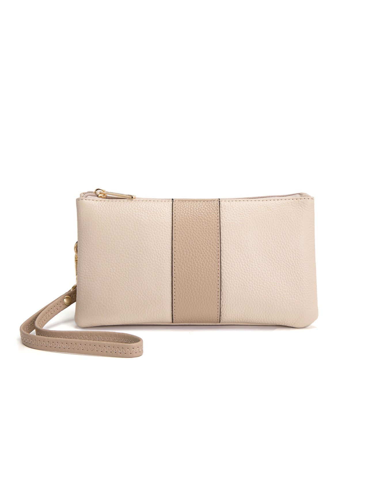 CANDICE LEATHER WALLET WITH SHOULDER STRAP- E1-0809-IVORY/PUTTY- NEW IN