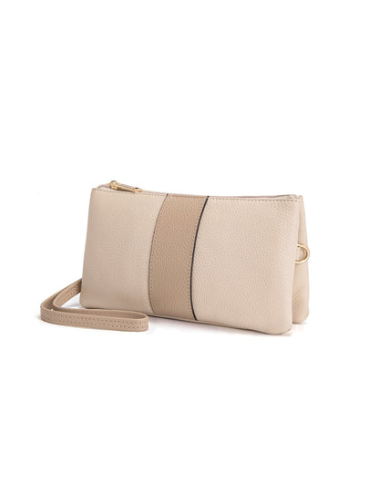 CANDICE LEATHER WALLET WITH SHOULDER STRAP- E1-0809-IVORY/PUTTY- NEW IN