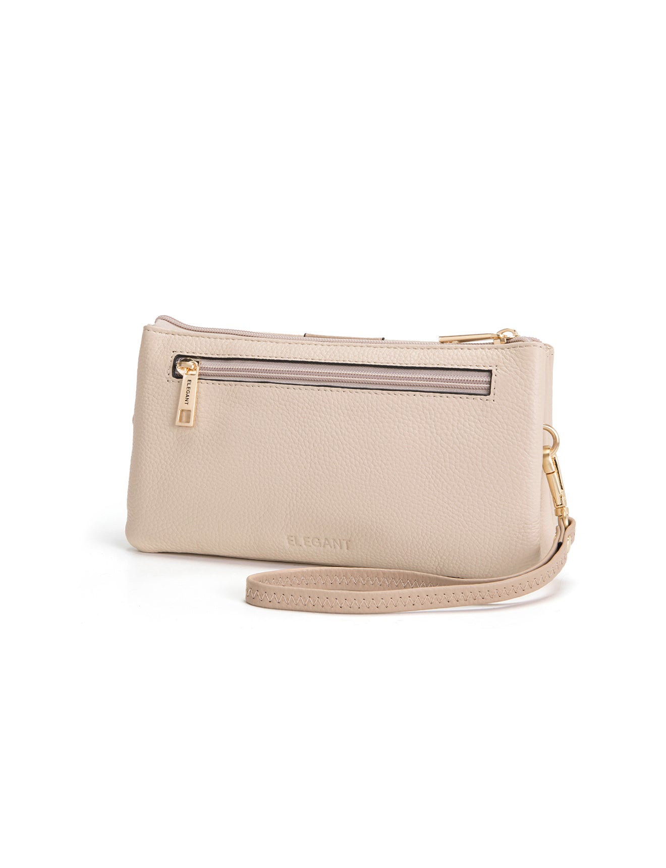 CANDICE LEATHER WALLET WITH SHOULDER STRAP- E1-0809-IVORY/PUTTY- NEW IN