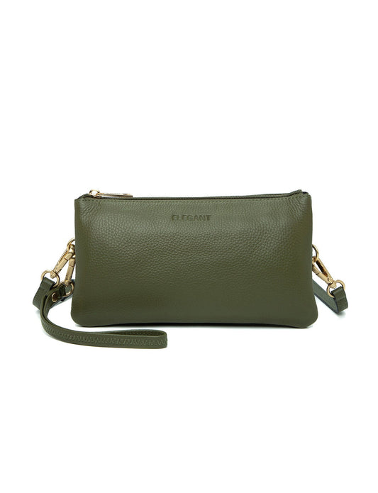 CANDICE LEATHER WALLET WITH SHOULDER STRAP- E1-0809-OLIVE