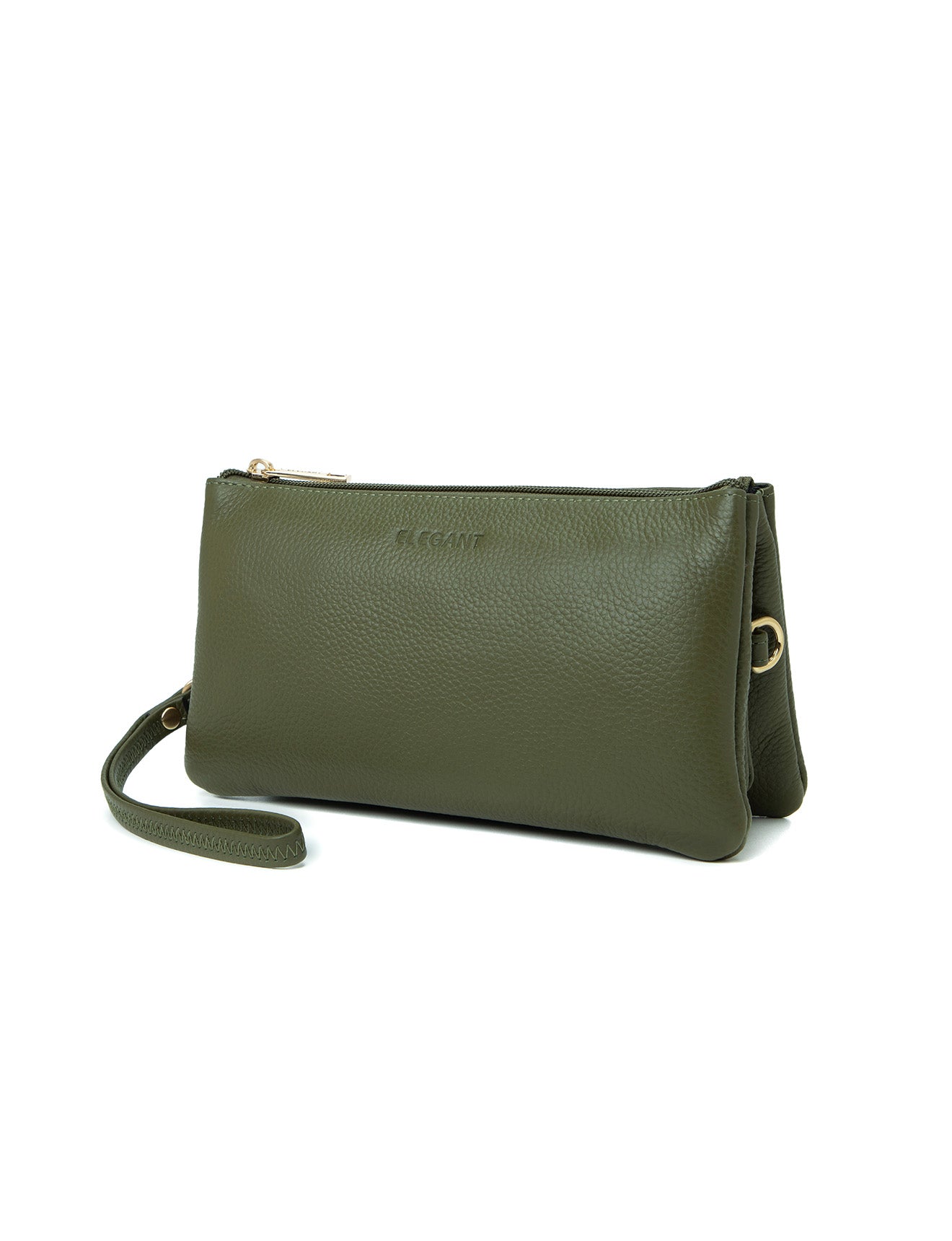 CANDICE LEATHER WALLET WITH SHOULDER STRAP- E1-0809-OLIVE