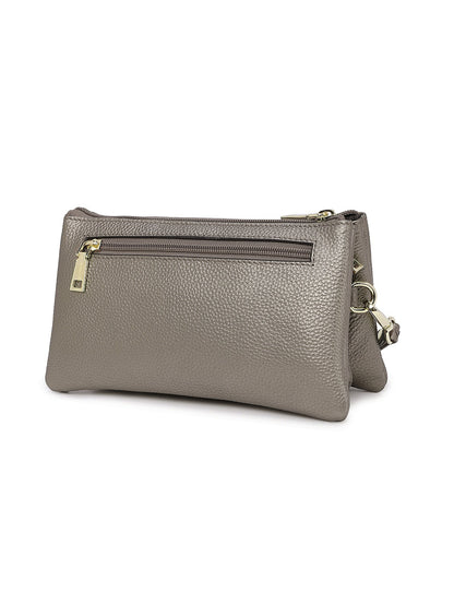 CANDICE LEATHER WALLET WITH SHOULDER STRAP- PEWTER