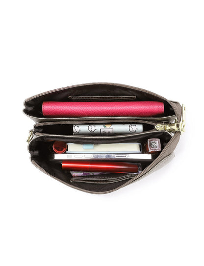 CANDICE LEATHER WALLET WITH SHOULDER STRAP- PEWTER