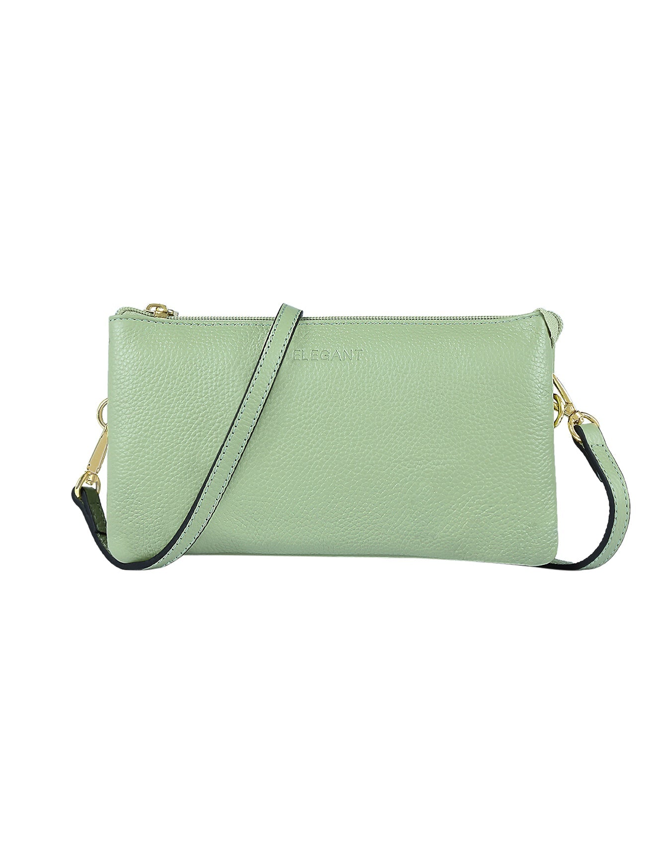 CANDICE LEATHER WALLET WITH SHOULDER STRAP- PISTACHIO