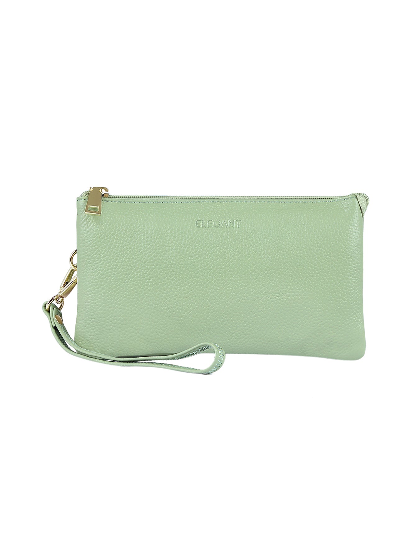 CANDICE LEATHER WALLET WITH SHOULDER STRAP- PISTACHIO