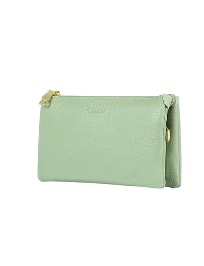 CANDICE LEATHER WALLET WITH SHOULDER STRAP- PISTACHIO