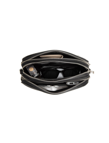 ANNA TRIPLE COMPARTMENT CROSSBODY -E1-0811B-BLK- NEW IN