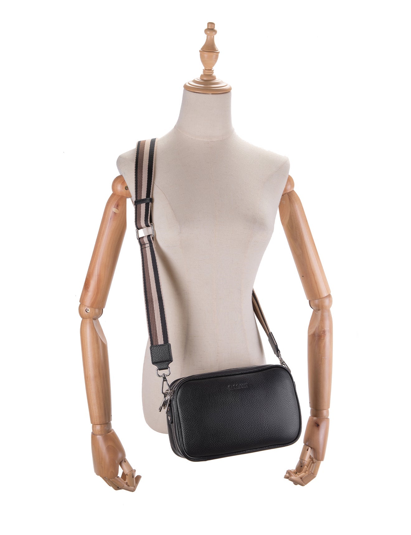 ANNA TRIPLE COMPARTMENT CROSSBODY -E1-0811B-BLK- NEW IN