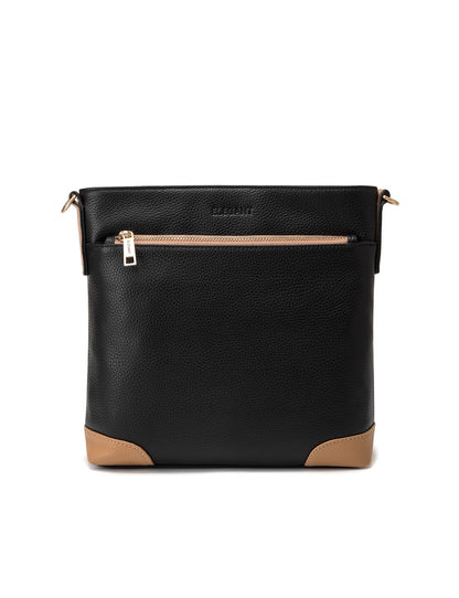 EVIE LEATHER CROSS BODY BAG- 2 TONE- E1-0816B-BLK/CAM