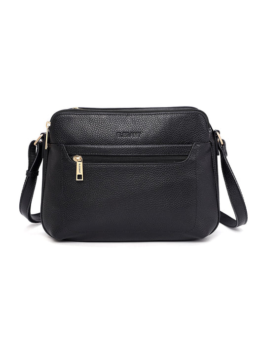 BROOKE TRIPLE COMPARTMENT LEATHER XBODY BAG- E1-0828-BLK