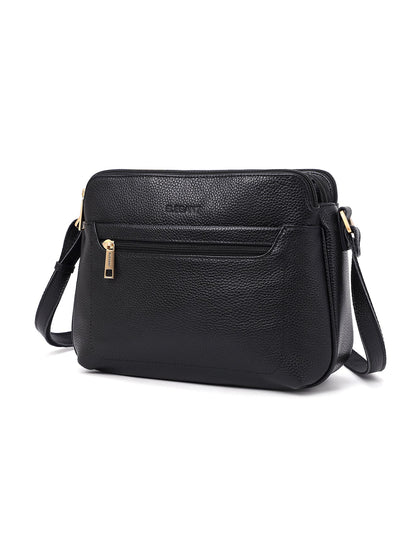 BROOKE TRIPLE COMPARTMENT LEATHER XBODY BAG- E1-0828-BLK