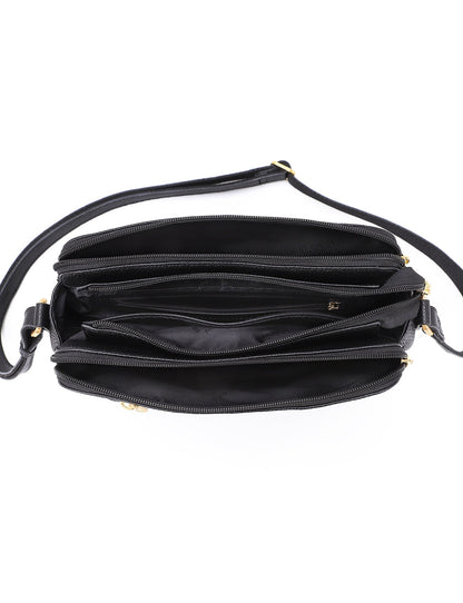 BROOKE TRIPLE COMPARTMENT LEATHER XBODY BAG- E1-0828-BLK