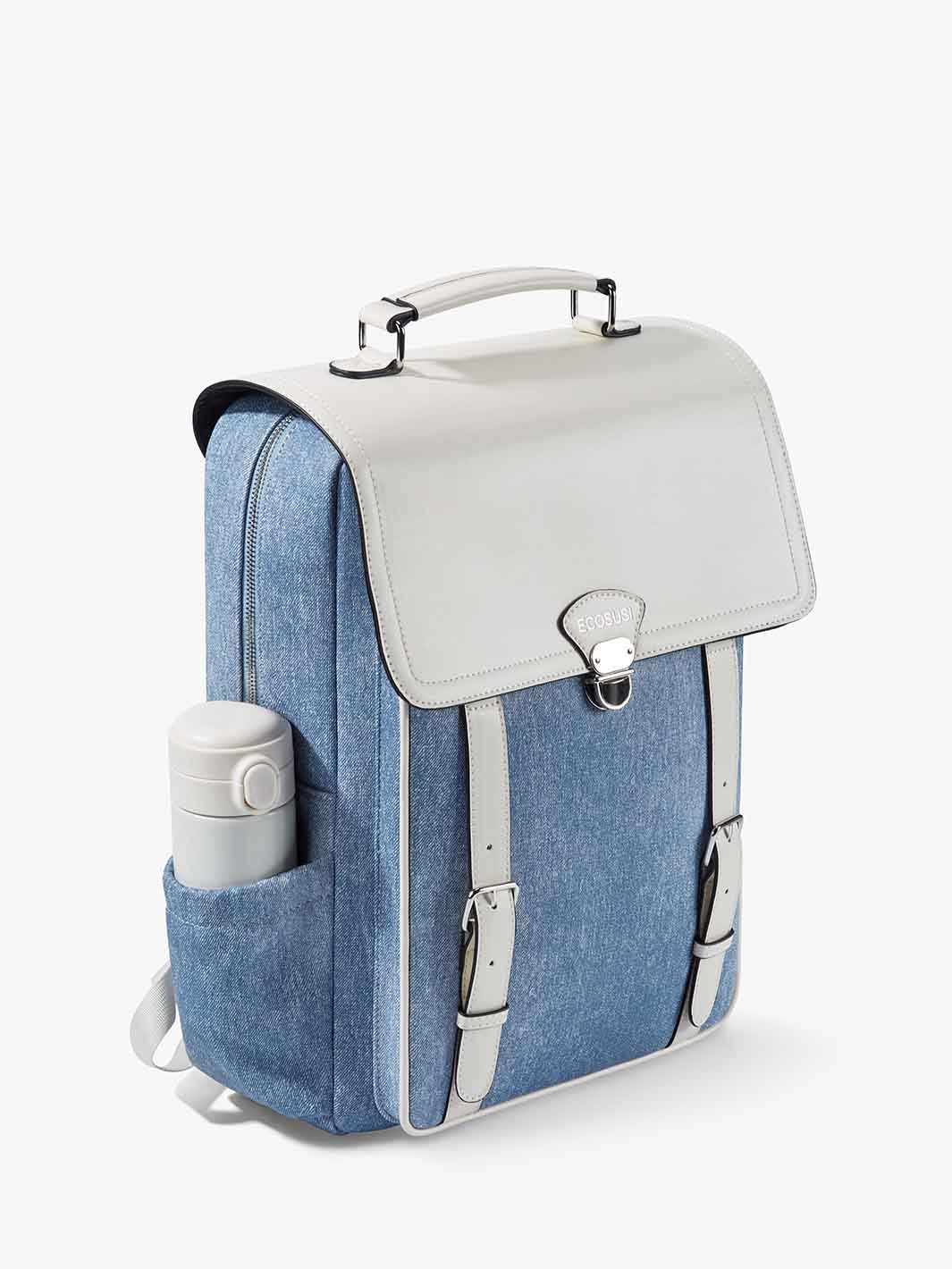 Denim-Inspired PU Fabric 15.6-Inch Backpack