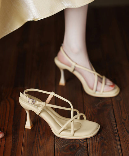 Elegante Splicing High Heel Sandaletten Beige Kunstleder Peep Toe