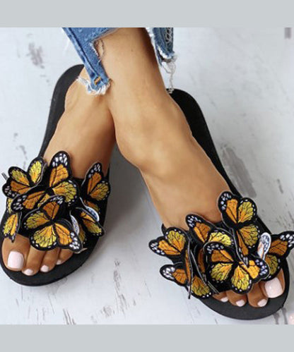 European And American Red Embroidered Butterfly Slide Sandals