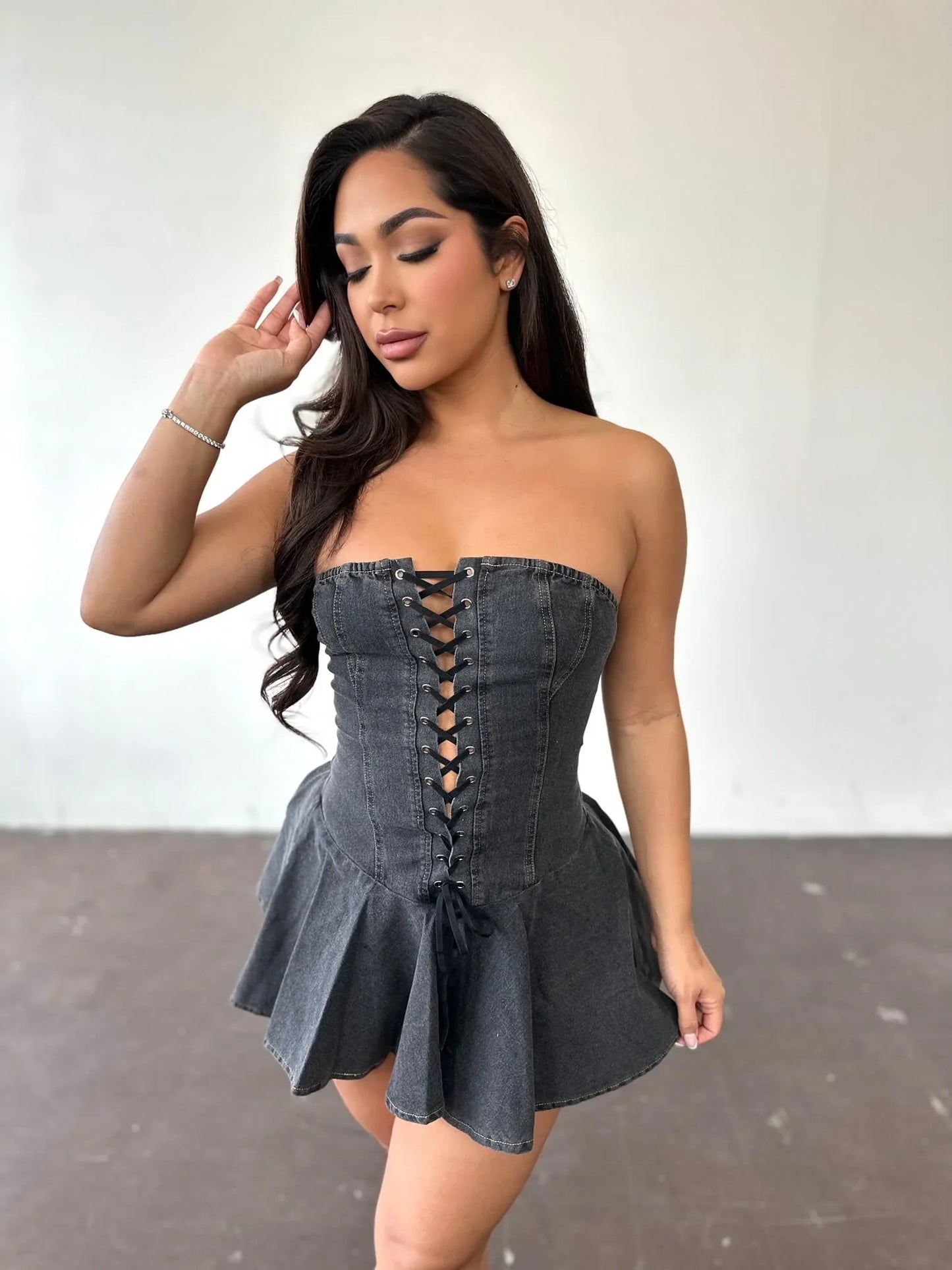 The Lover Denim Romper Dress