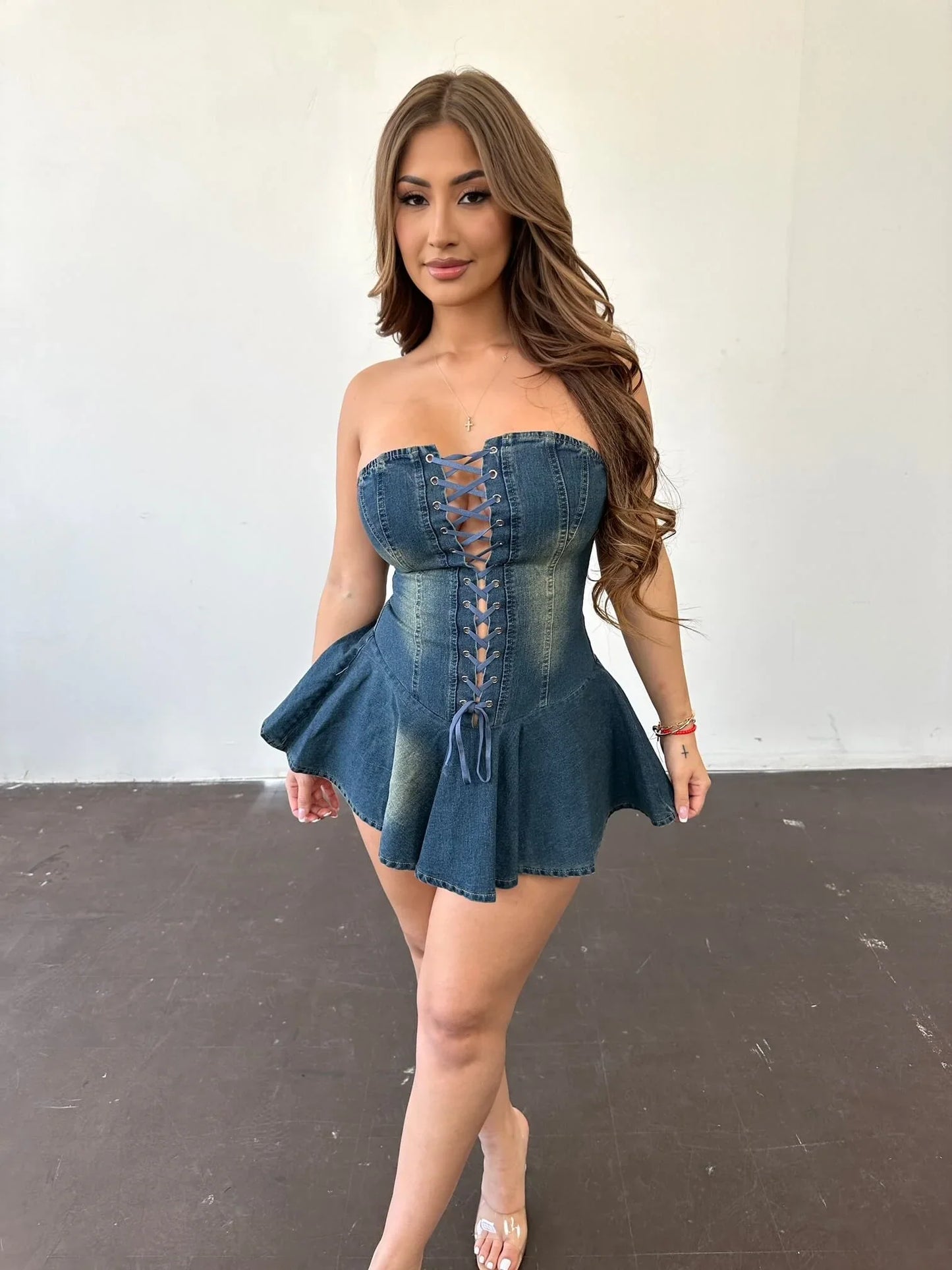 The Lover Denim Romper Dress