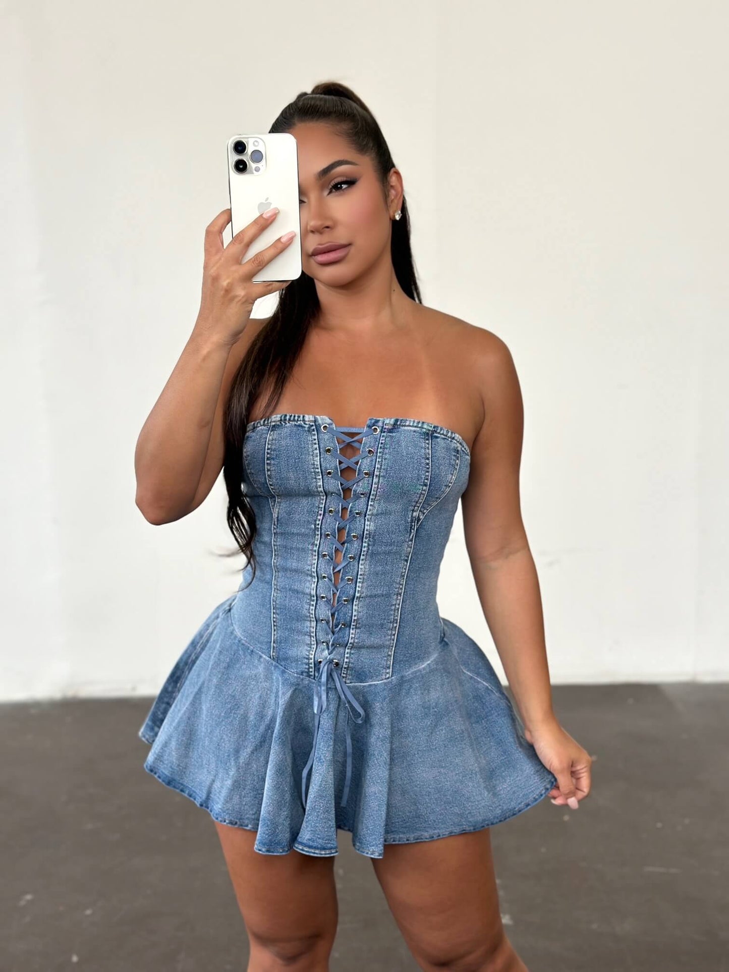 The Lover Denim Romper Dress