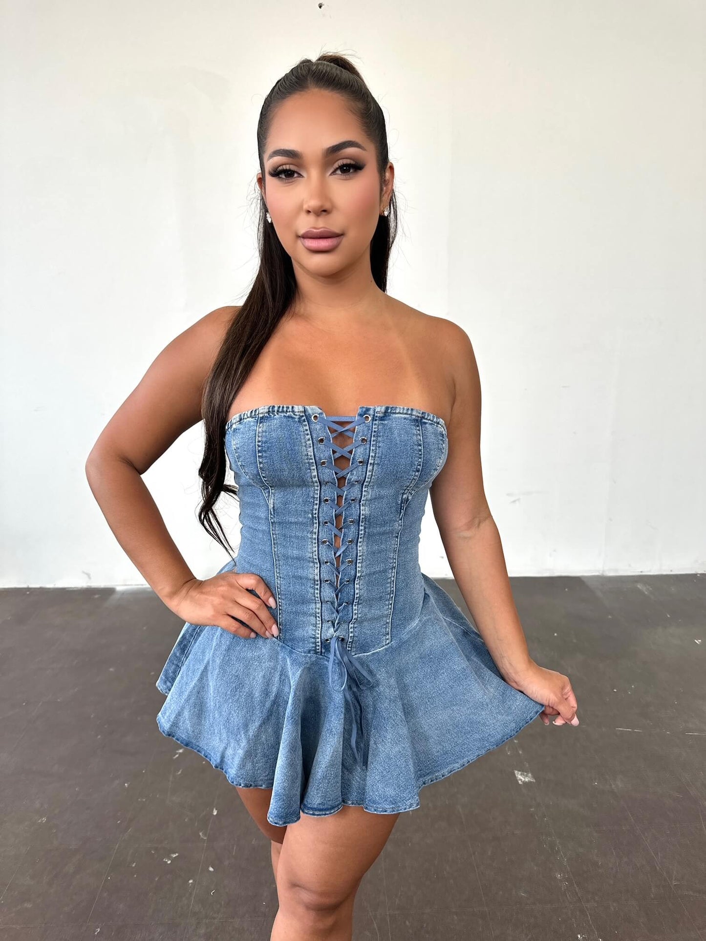 The Lover Denim Romper Dress